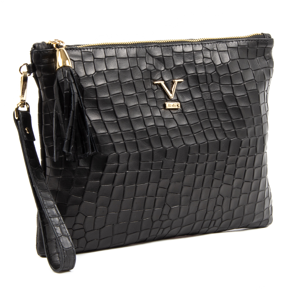 Bolso de mano para mujer V 1969 Italia, color negro y lima