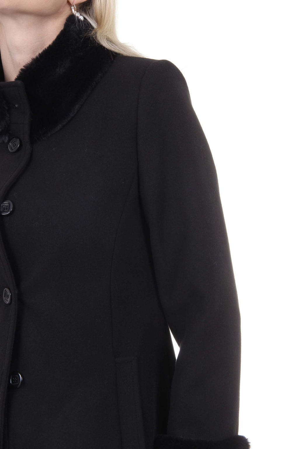Abrigo de mujer V 1969 Italia CAPPOTTO LINDA TESS. TERCIOPELO + PELLICCIA NERO