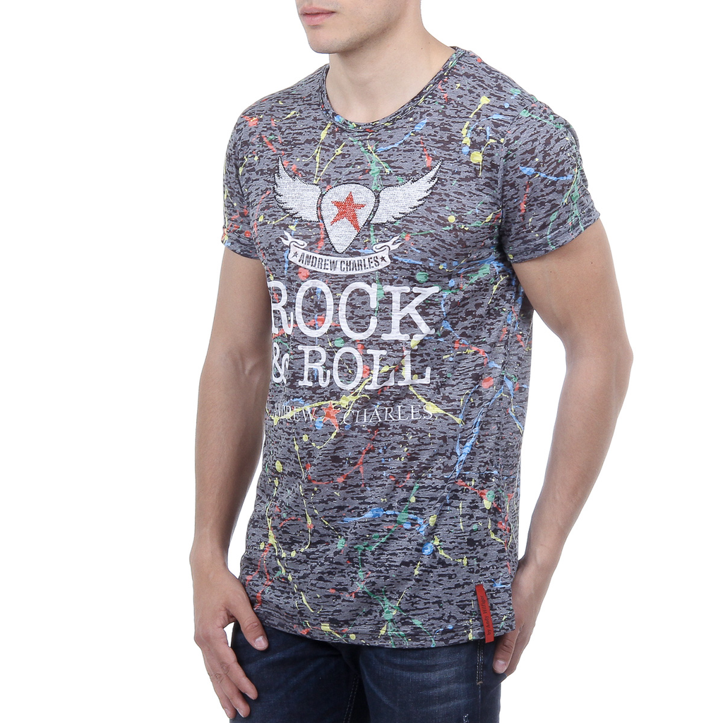 Andrew Charles Mens T-Shirt Short Sleeves Round Neck Black HUNTER