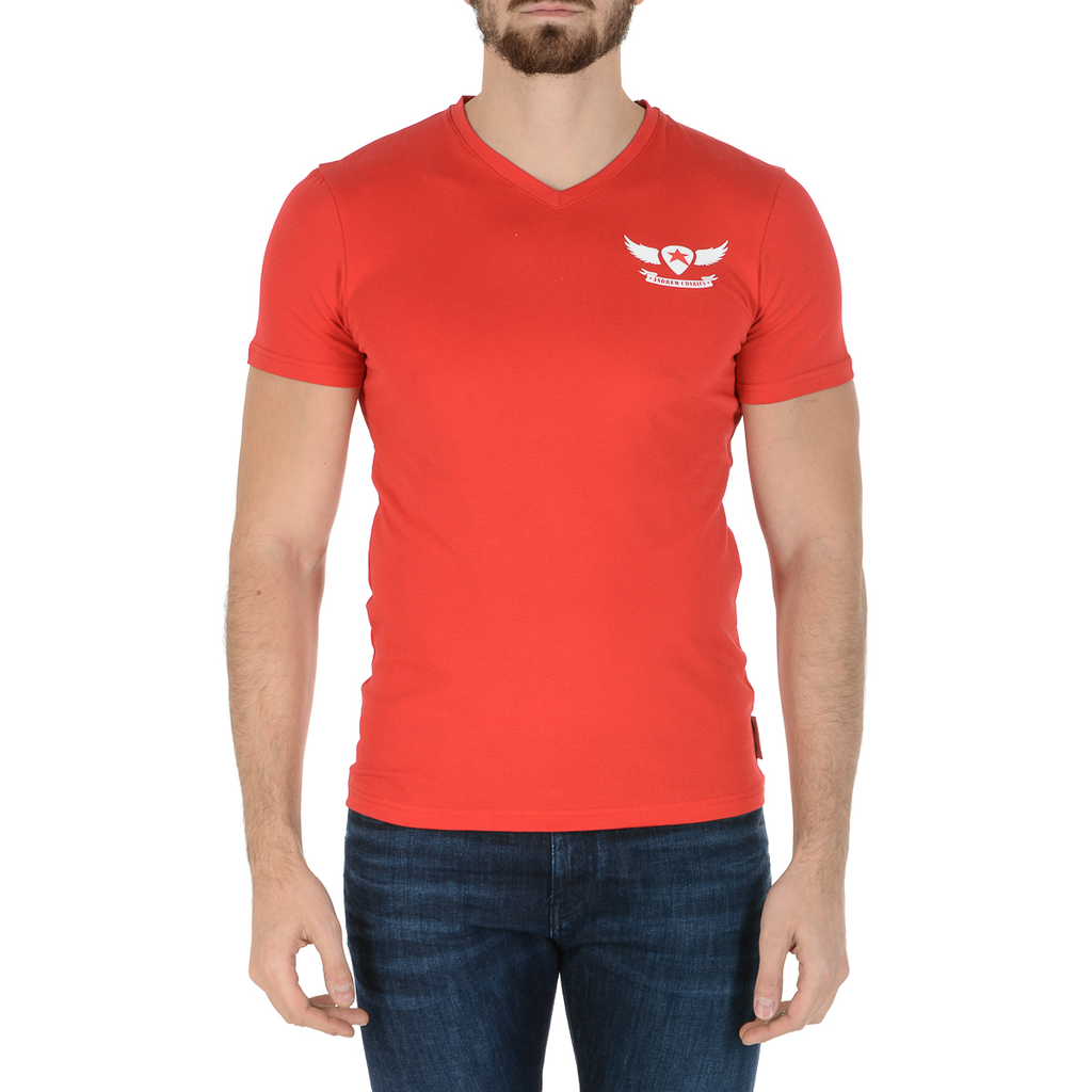 Camiseta Andrew Charles para hombre, manga corta, cuello en V, roja, KENAN