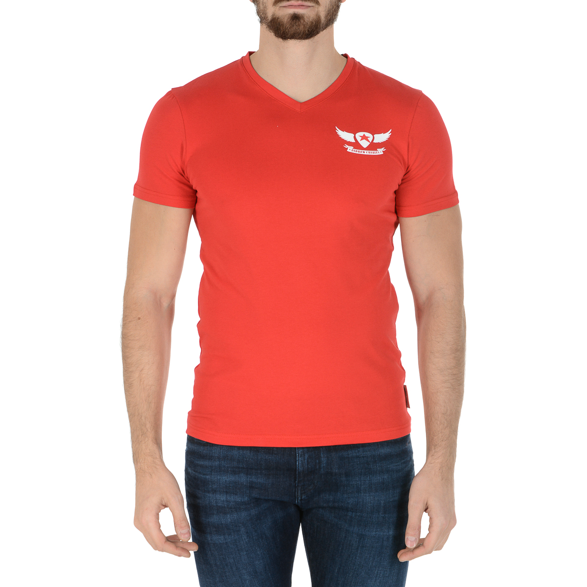 Camiseta Andrew Charles para hombre, manga corta, cuello en V, roja, KENAN