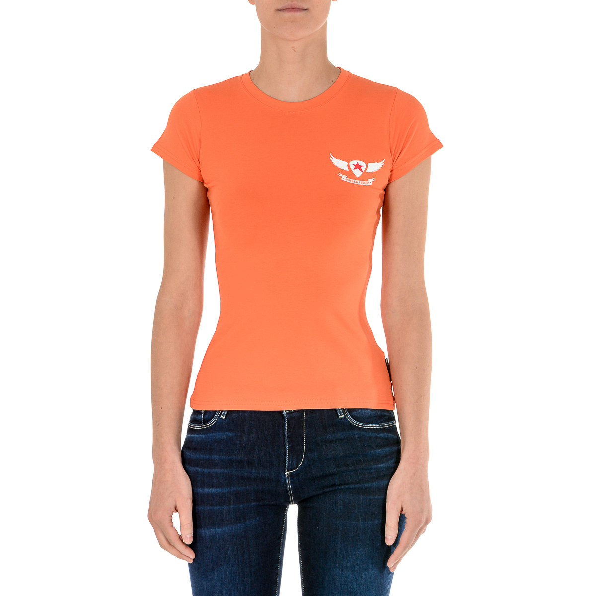 Camiseta Andrew Charles para mujer, manga corta, cuello redondo, naranja, TARANA