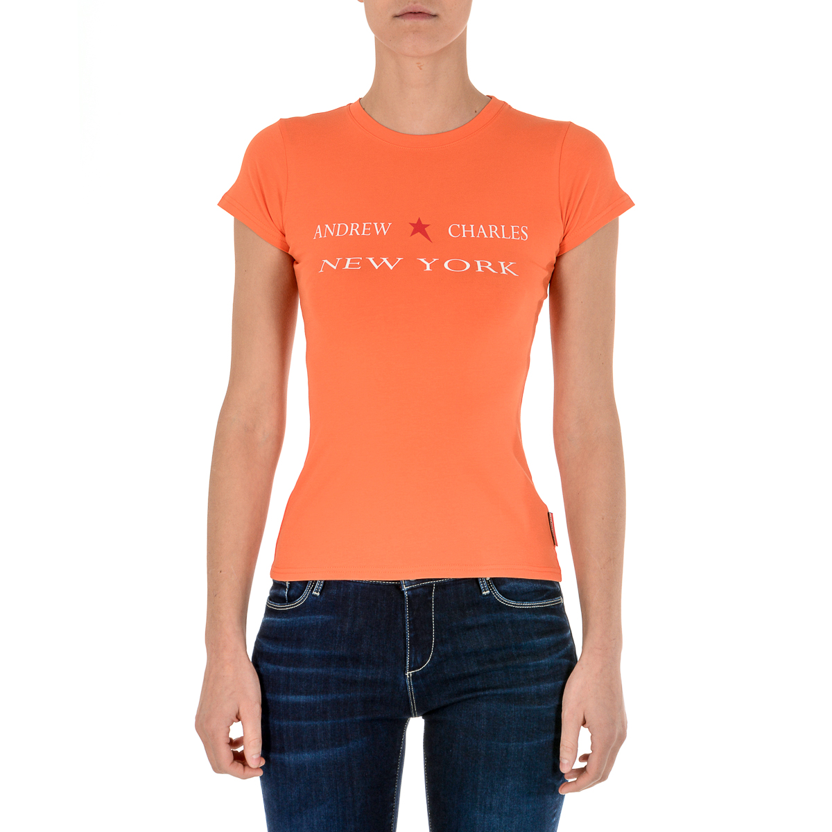 Camiseta Andrew Charles para mujer, manga corta, cuello redondo, naranja, TARANA