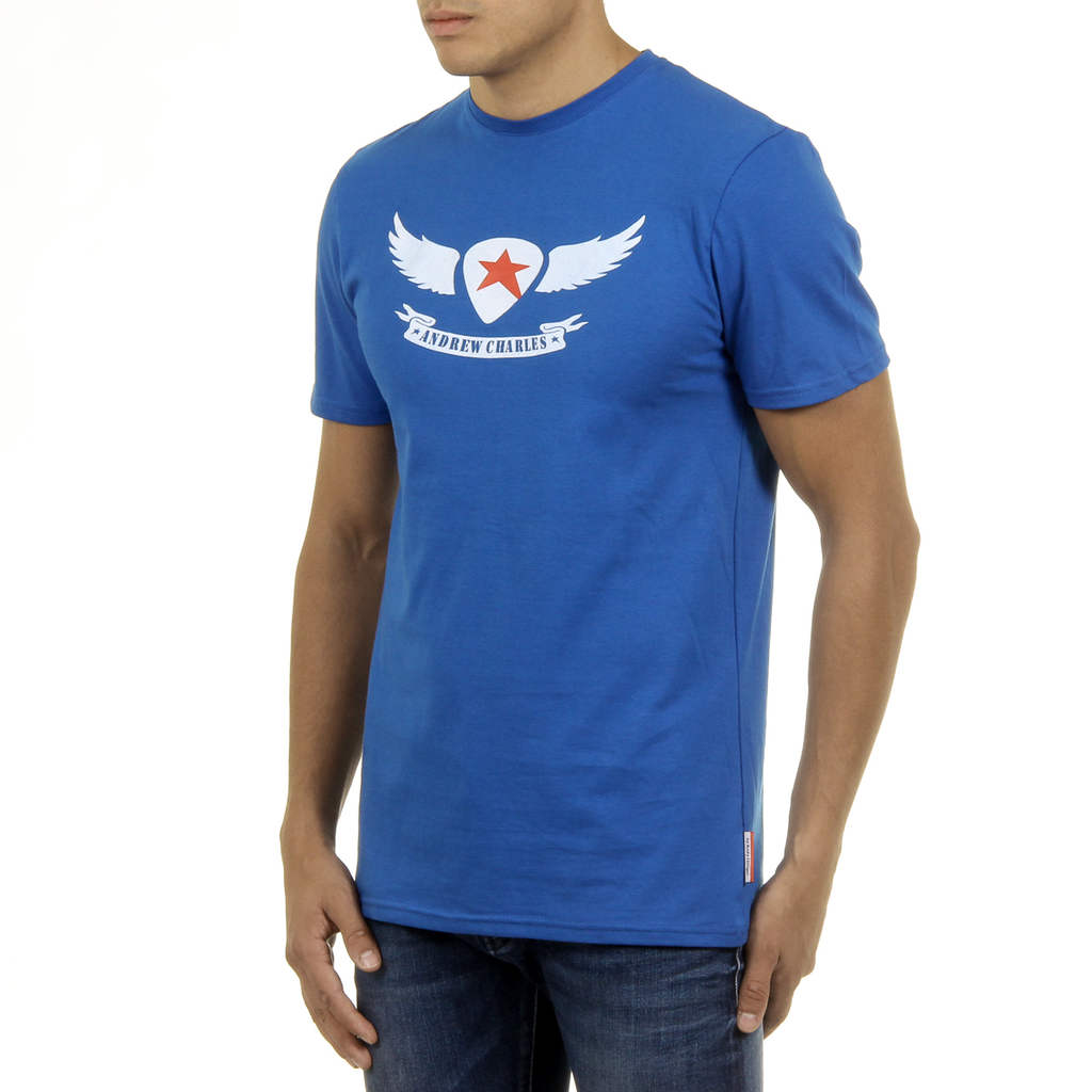 Camiseta Andrew Charles para hombre, manga corta, cuello redondo, azul, KEITA