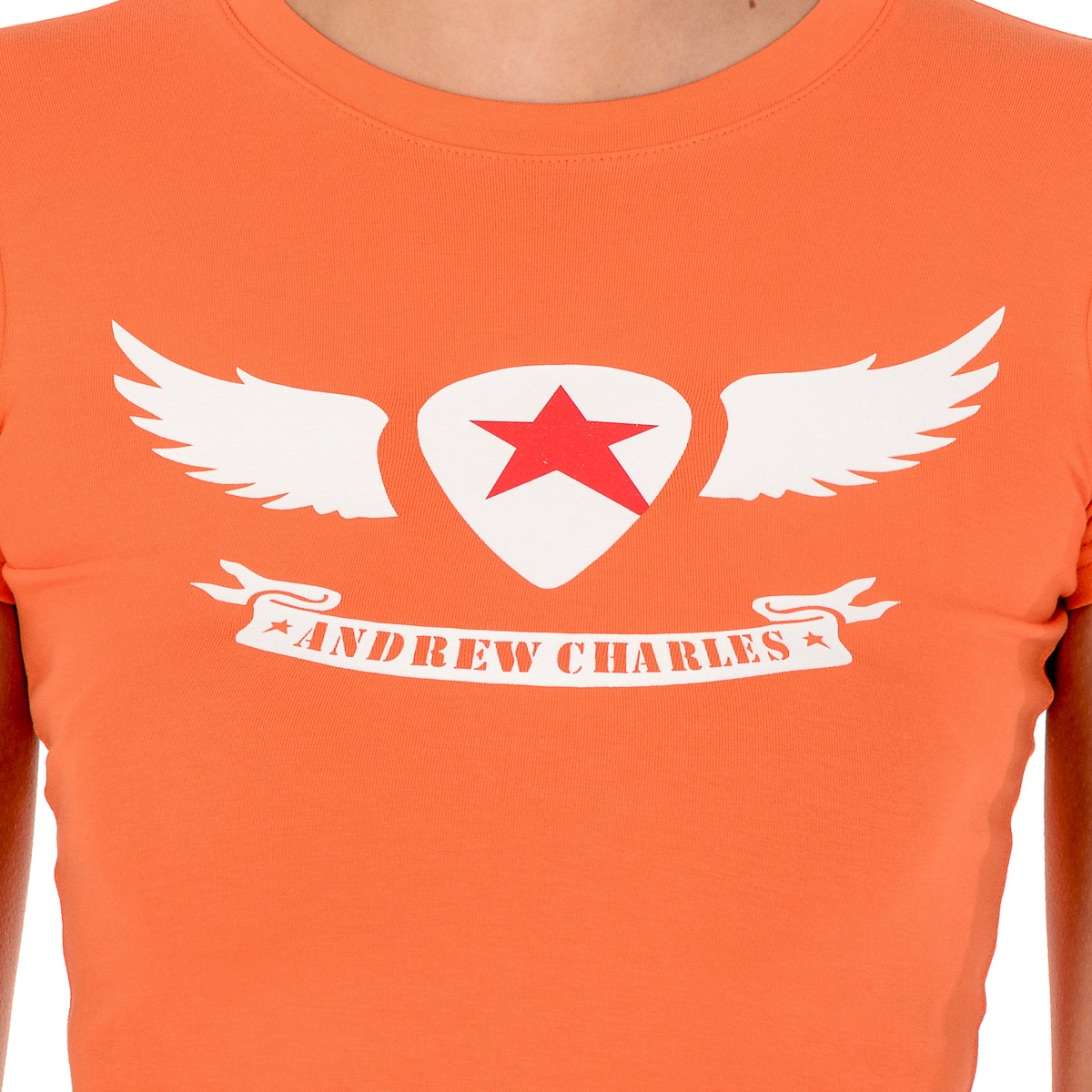 Camiseta Andrew Charles para mujer, manga corta, cuello redondo, naranja, TARANA