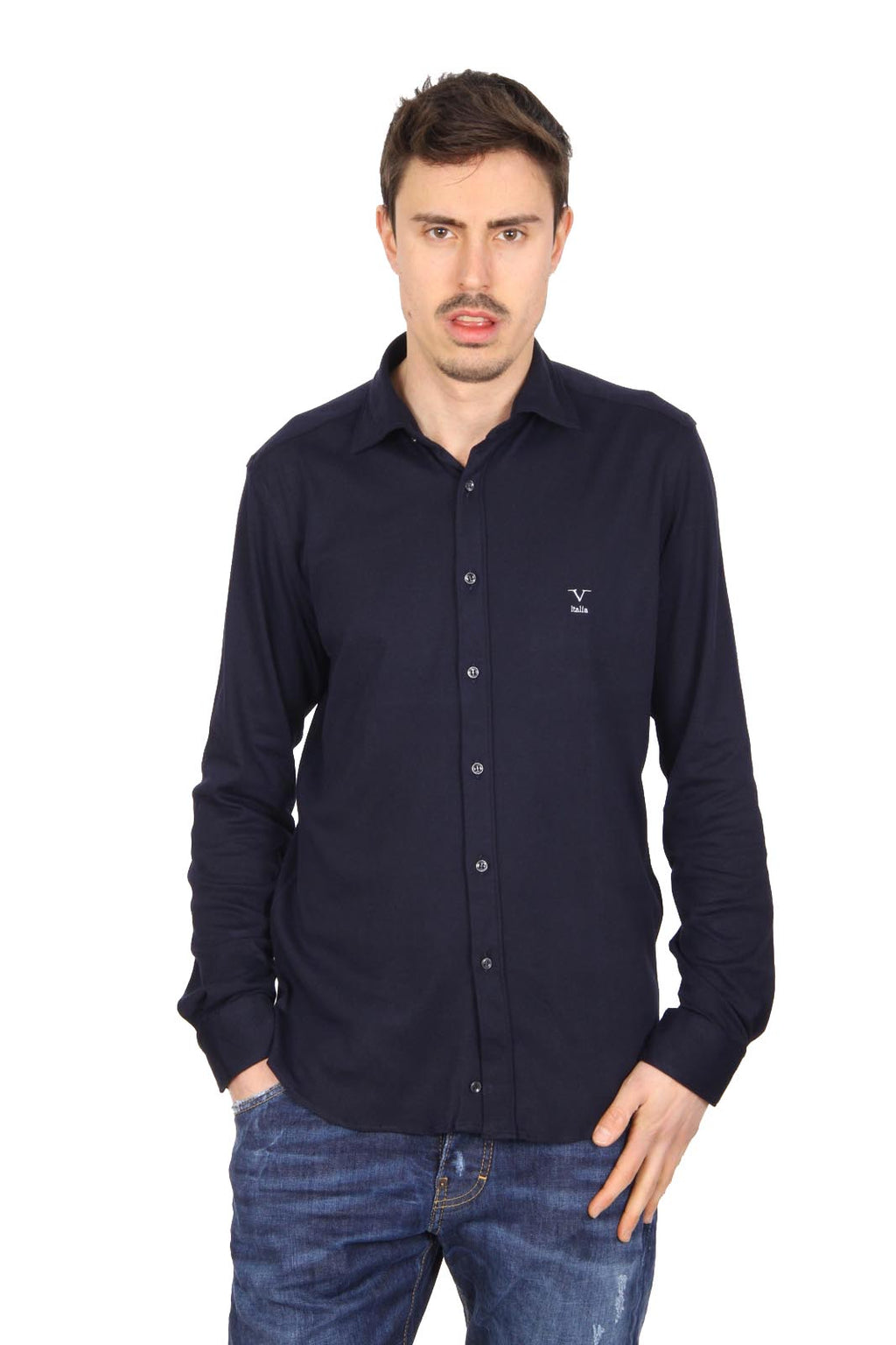 Camisa de manga larga para hombre V 1969 Italia Paris Jersey Blu
