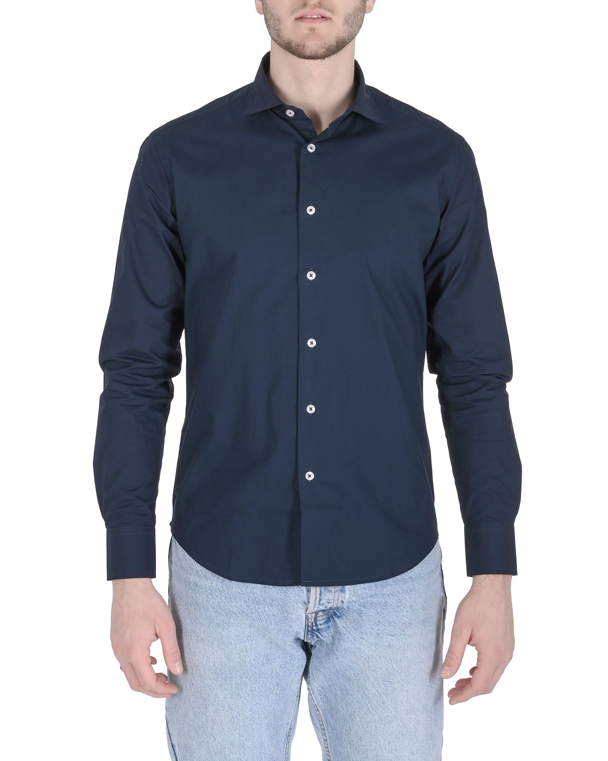 Camisa italiana 19V69 para hombre, corte entallado, color azul marino Alexander
