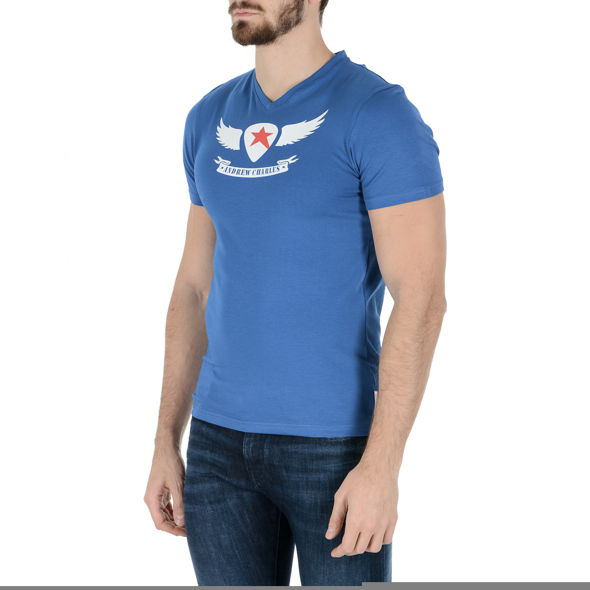 Camiseta Andrew Charles para hombre, manga corta, cuello en V, azul, KENAN