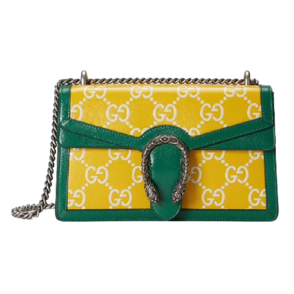 Bolso de hombro Gucci GG Leather Dionysus verde amarillo