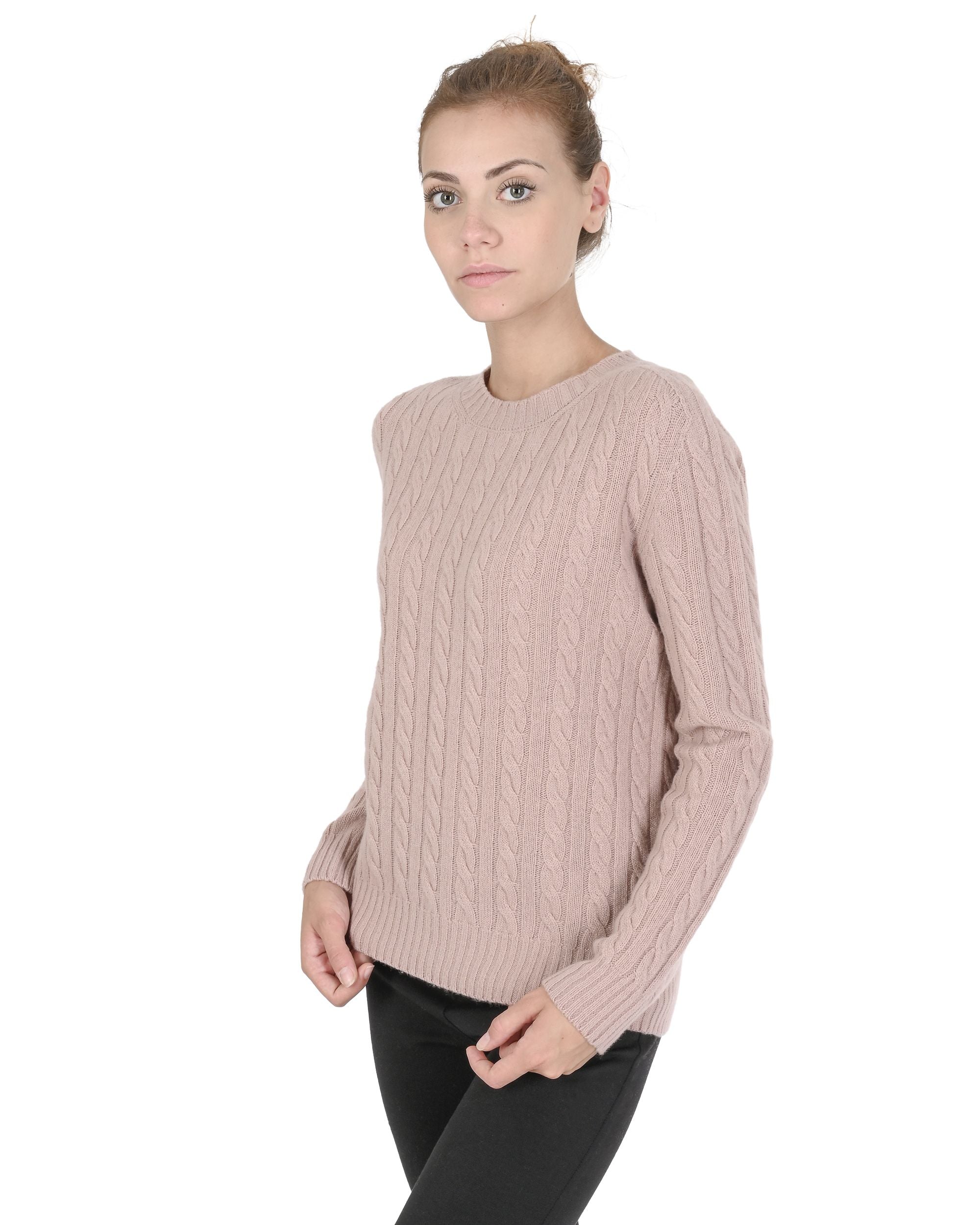 Suéter de cuello redondo para mujer de cachemira Crown of Edinburgh COE 0033 ROSA