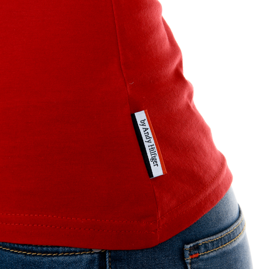 Camiseta Andrew Charles para mujer, manga corta, cuello redondo, color rojo TARANA