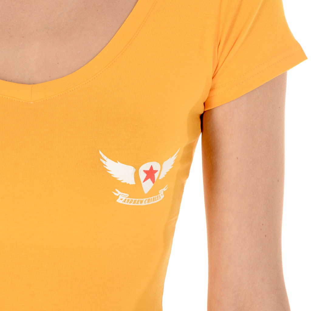 Camiseta Andrew Charles para mujer, manga corta, cuello en V, amarilla, TAPIWA