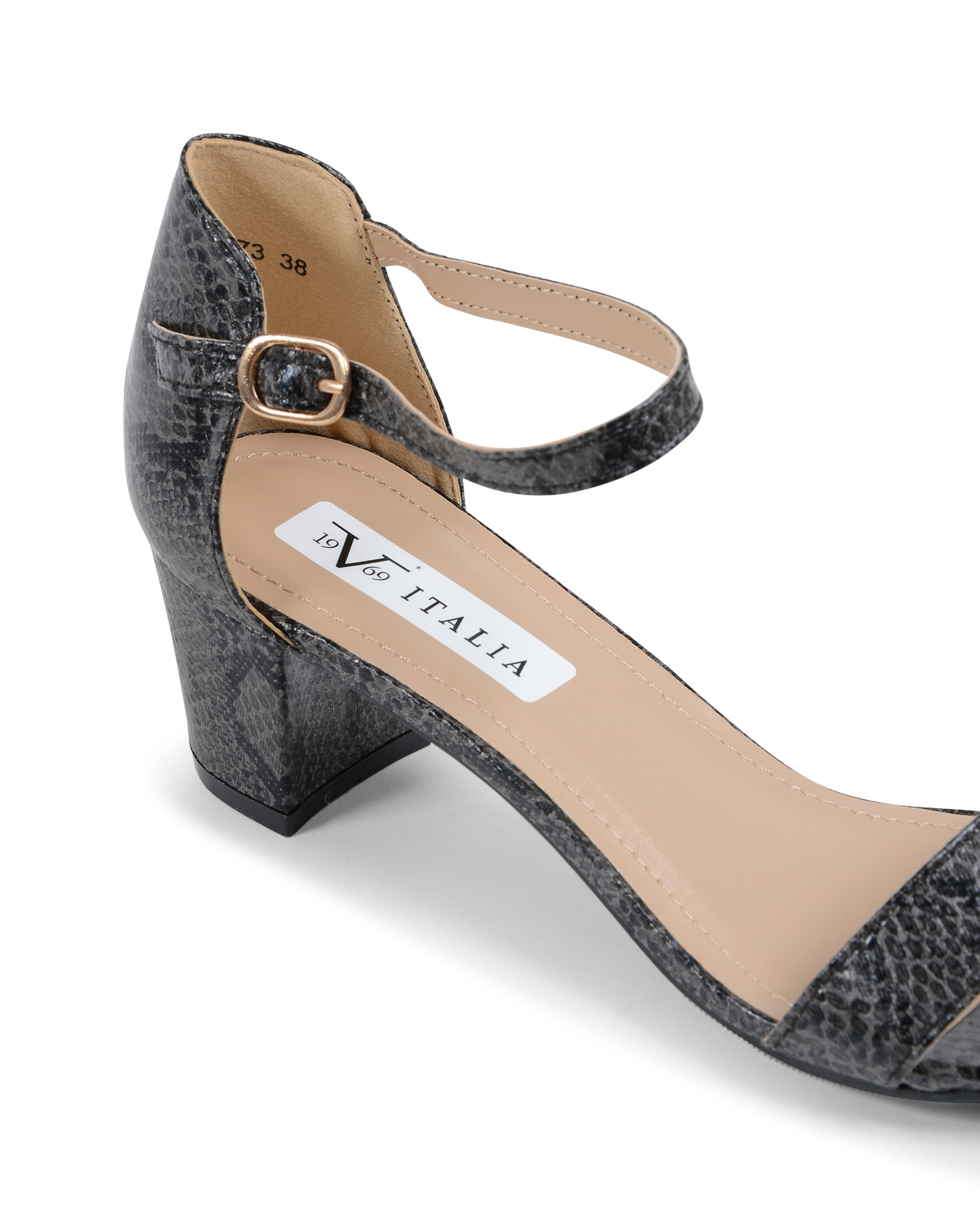 19V69 Italia Sandalia con tira al tobillo para mujer Negra V173 NEGRO