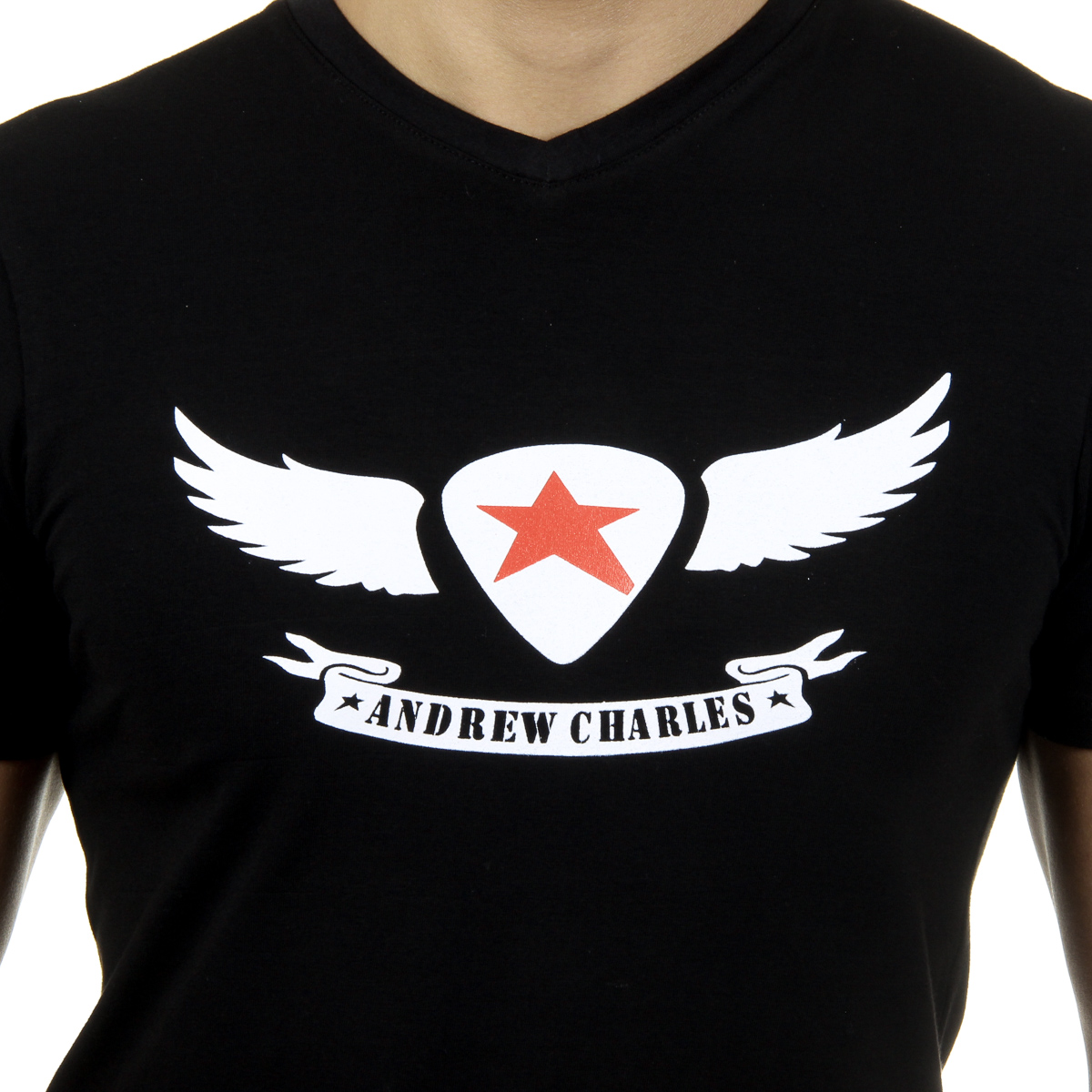 Camiseta Andrew Charles para hombre, manga corta, cuello en V, negra, KENAN