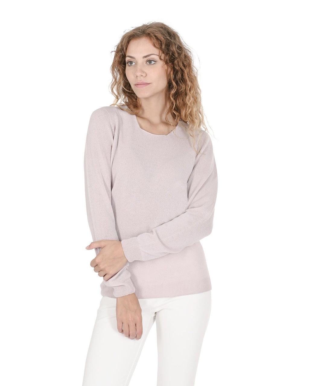 Suéter de cachemira con cuello cuadrado para mujer Crown of Edinburgh COE 0024 ROSA