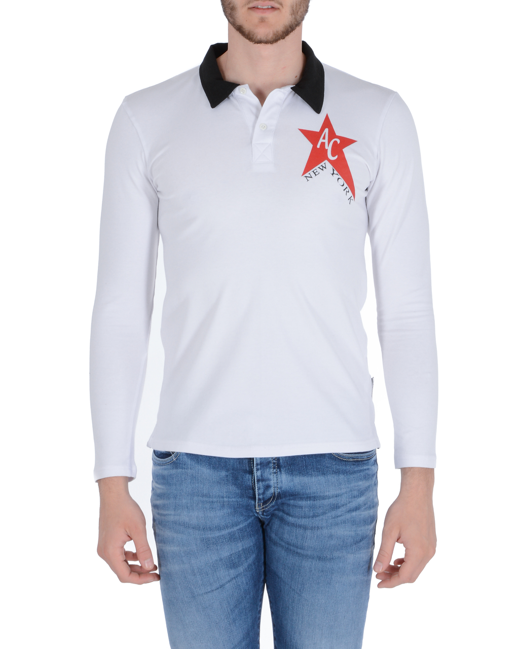 Polo Andrew Charles para hombre, manga larga, blanco y negro, talla 16