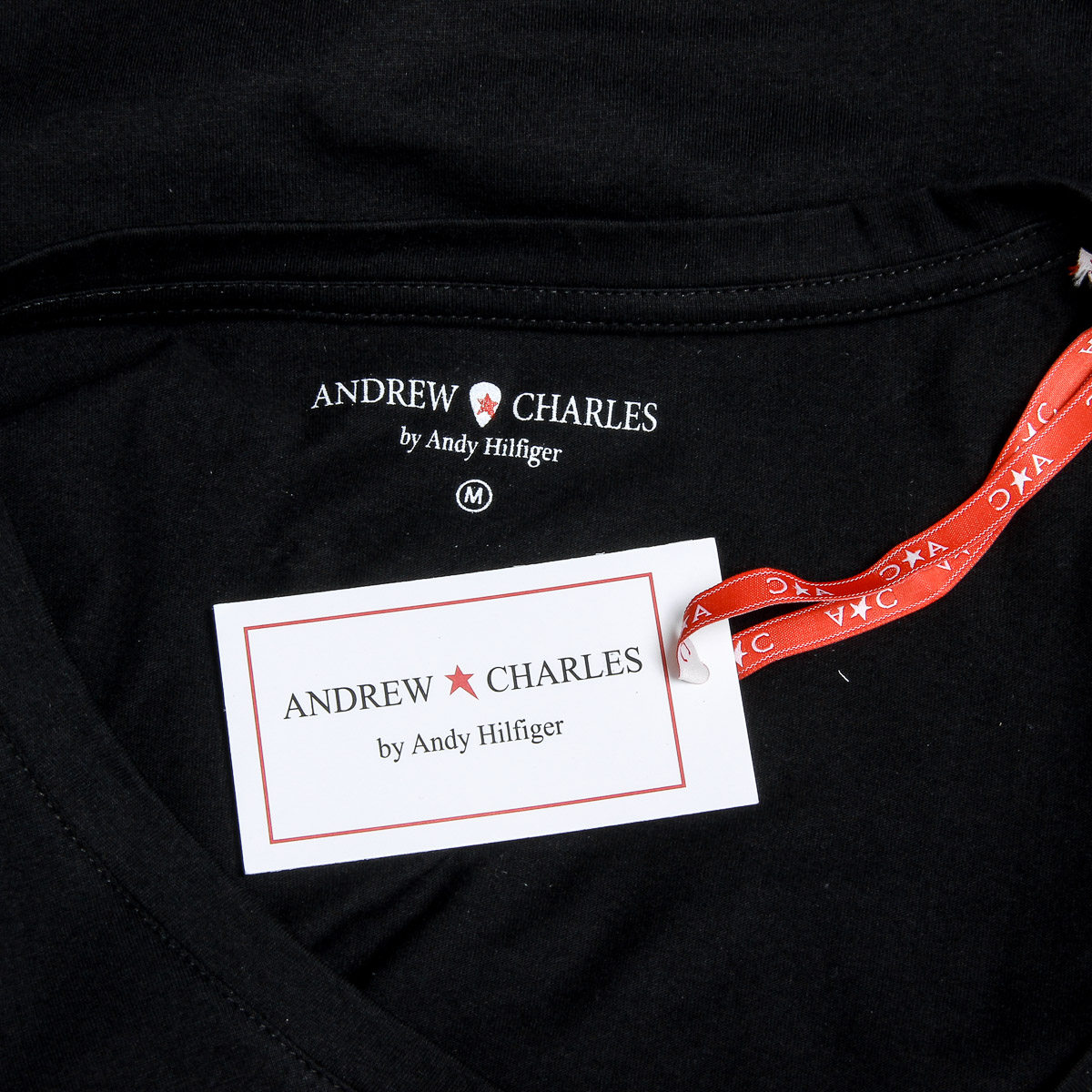 Camiseta Andrew Charles para mujer, manga corta, cuello en V, negra, TAPIWA