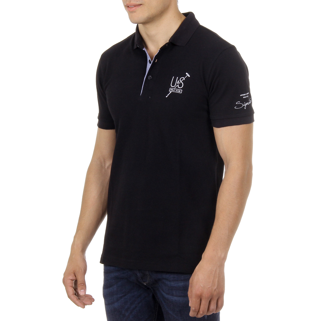 Polo Ufford & Suffolk Polo Club para hombre, manga corta, US026, negro