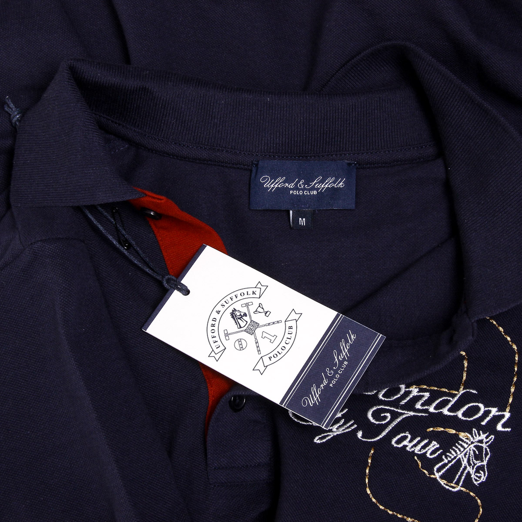 Polo Ufford & Suffolk Polo Club para hombre, manga corta, US005, azul marino