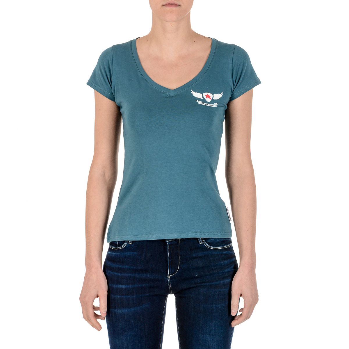 Camiseta Andrew Charles para mujer, manga corta, cuello en V, verde TAPIWA