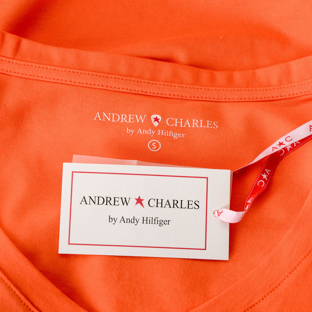 Camiseta Andrew Charles para mujer, manga corta, cuello en V, naranja, TAPIWA