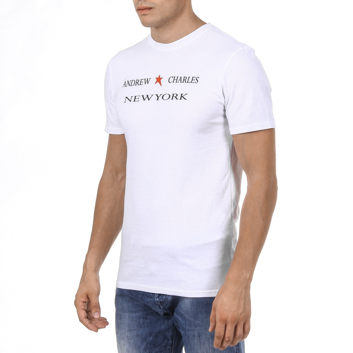 Camiseta Andrew Charles para hombre, manga corta, cuello redondo, blanca, KEITA