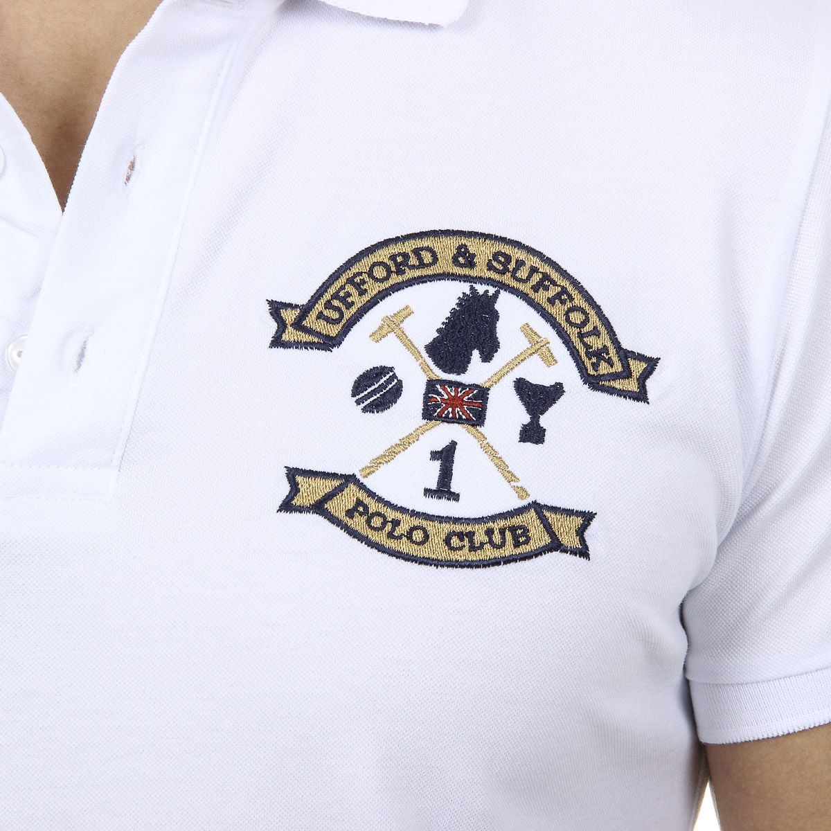 Polo Ufford & Suffolk Polo Club para hombre, manga corta, US007, blanco