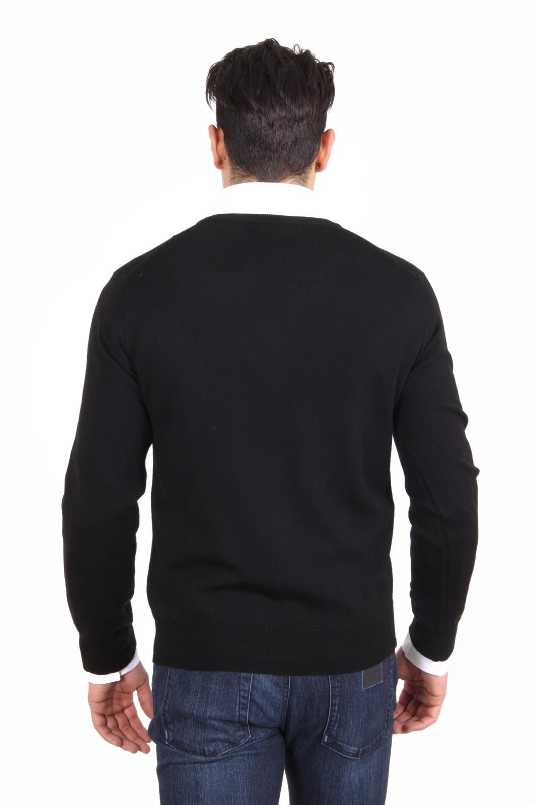 V 1969 Italia Jersey con cuello de pico para hombre 9801 SCOLLO V NERO
