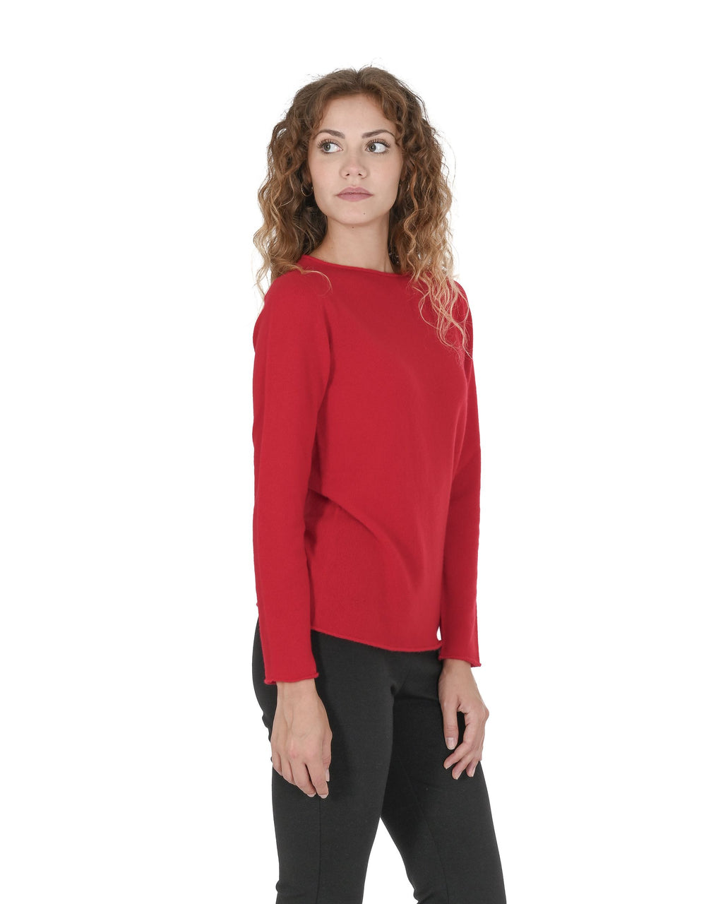 Suéter de cachemira con cuello barco para mujer Crown of Edinburgh COE 0025 ROJO