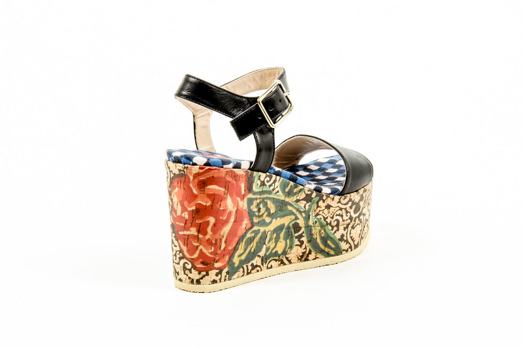 Sandalia de cuña con tira al tobillo para mujer Lisa Corti W LISA LEATHER BLACK