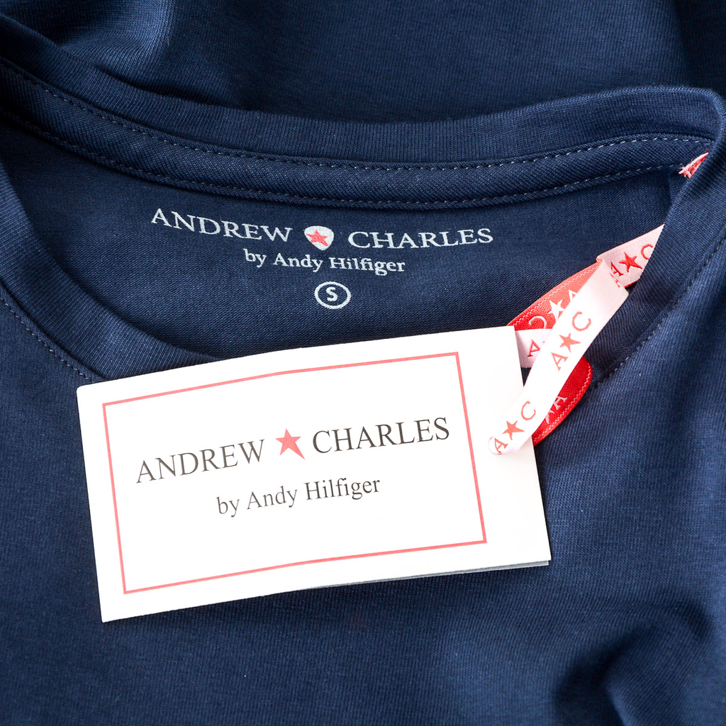 Camiseta Andrew Charles para mujer, manga corta, cuello redondo, azul, TARANA