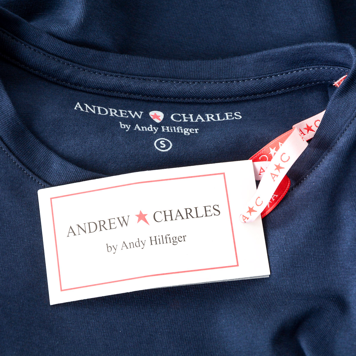Camiseta Andrew Charles para mujer, manga corta, cuello redondo, azul, TARANA