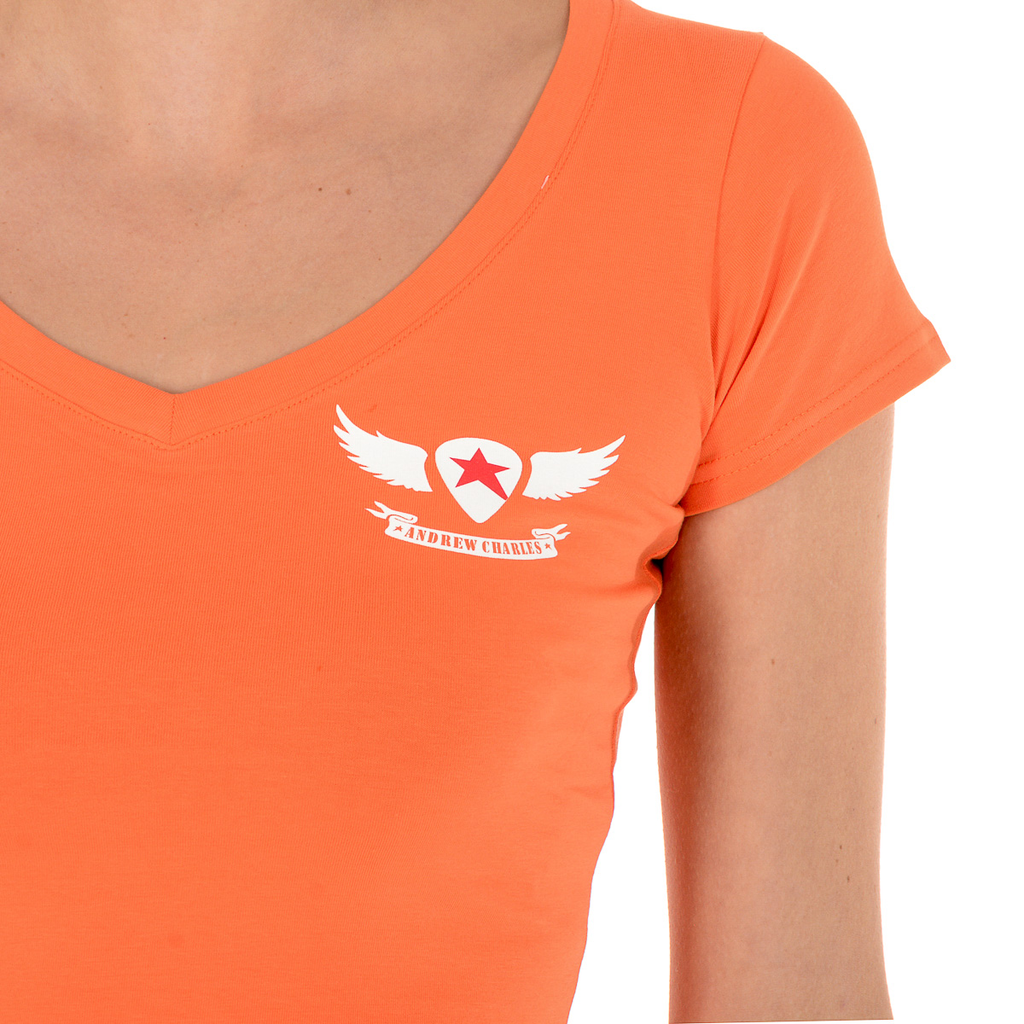 Camiseta Andrew Charles para mujer, manga corta, cuello en V, naranja, TAPIWA