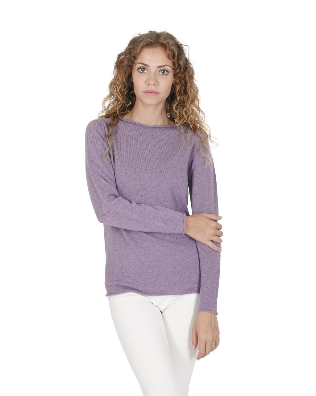 Suéter de cuello barco para mujer de cachemira Crown of Edinburgh COE 0025 AMETHYST