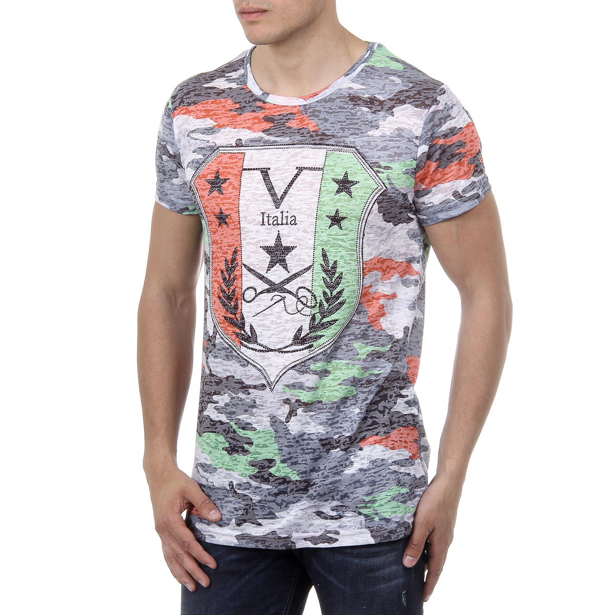 V 1969 Italia Mens T-shirt Short Sleeves Round Neck Multicolor OWEN