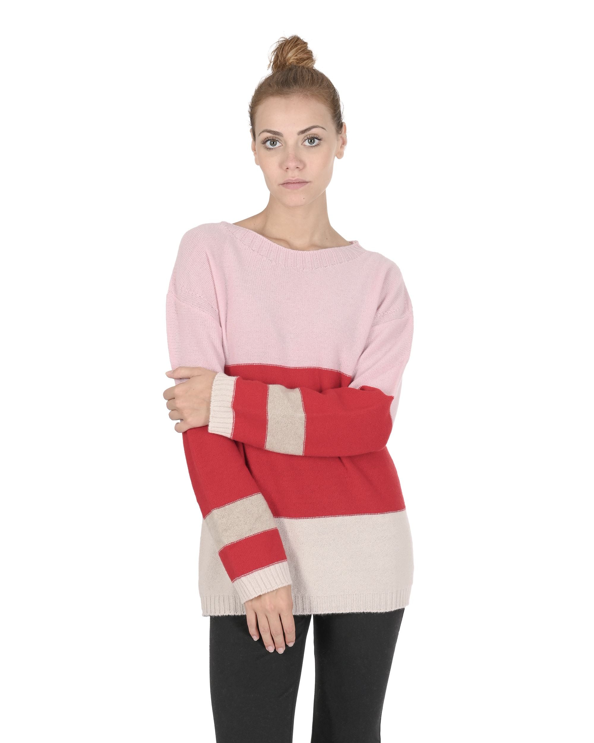 Suéter de cuello barco para mujer de cachemira Crown of Edinburgh COE 0017 ROSA/ROJO