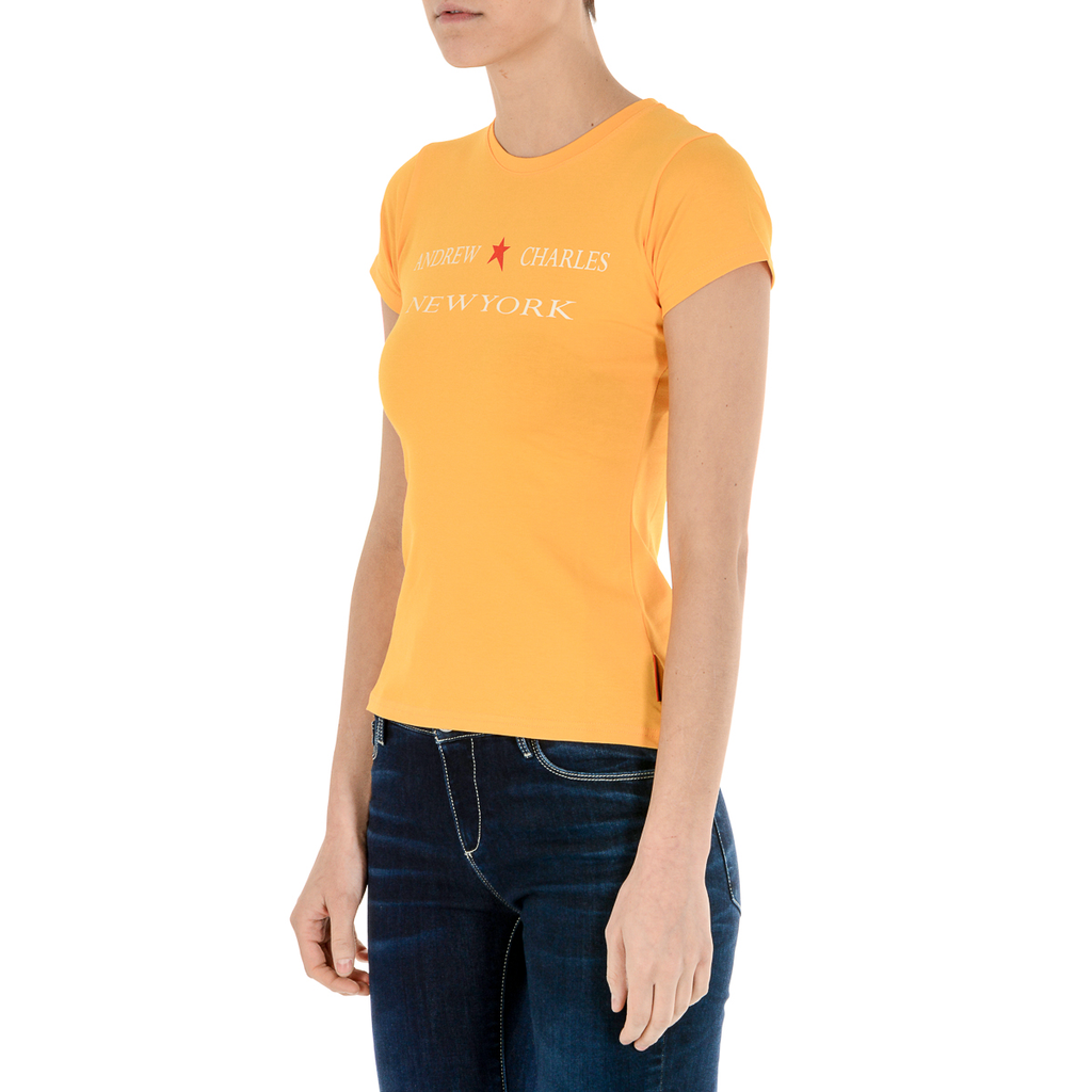 Camiseta Andrew Charles para mujer, manga corta, cuello redondo, amarilla, TARANA