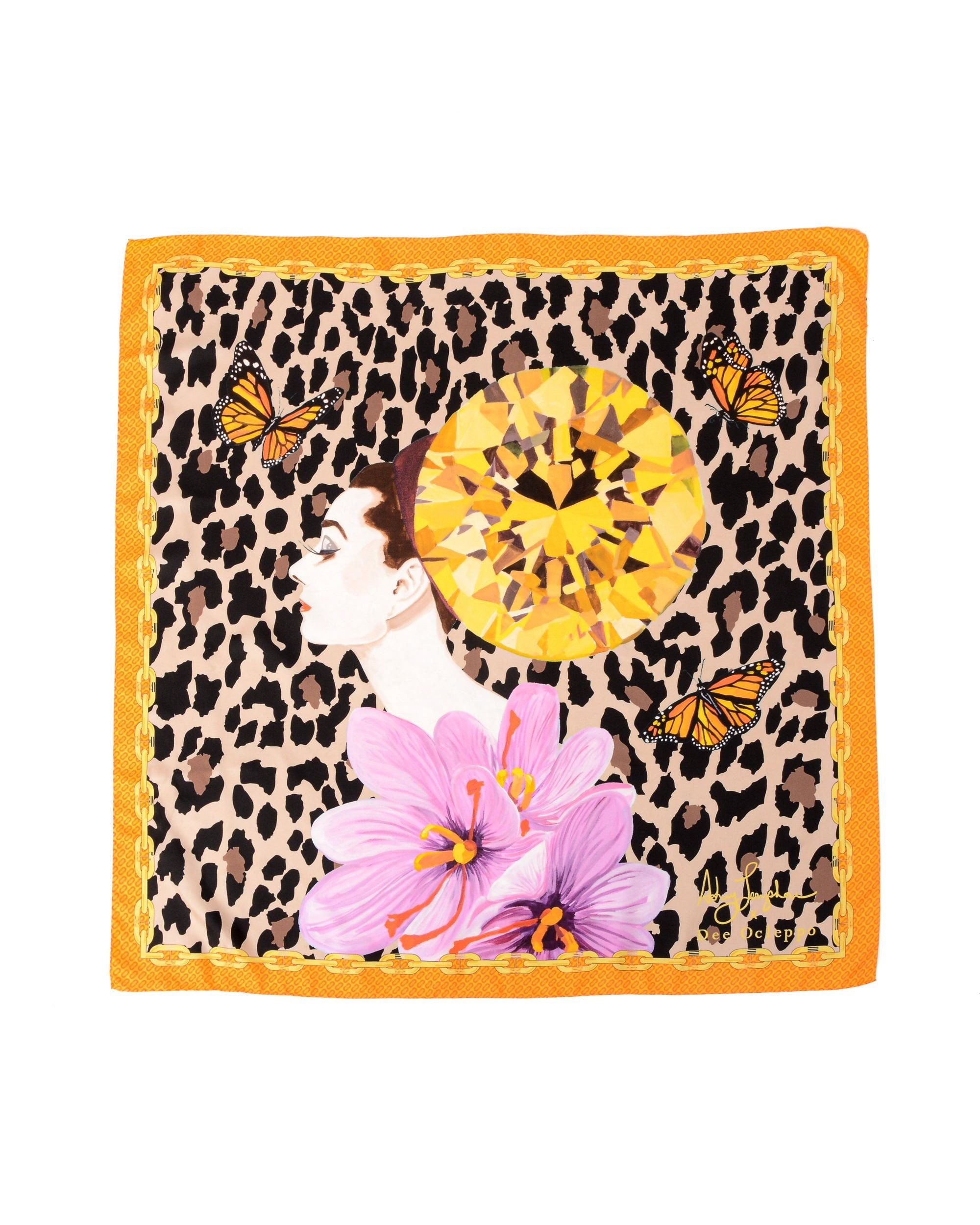 Bufanda de seda con estampado de leopardo naranja Longshore de Dee X Ashley