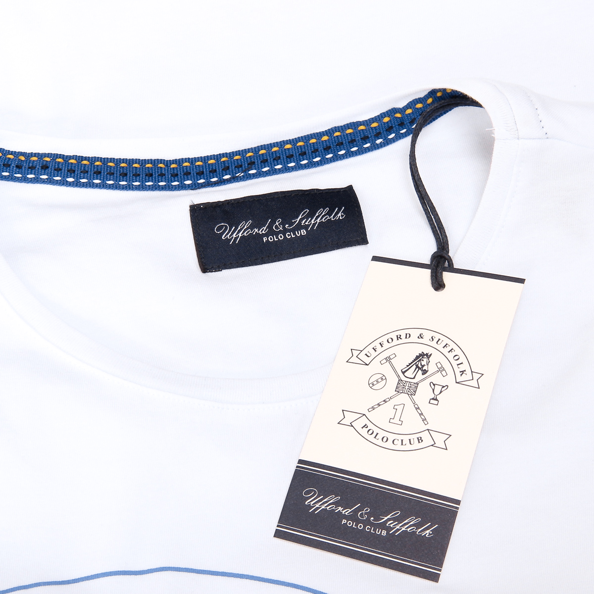 Camiseta de hombre Ufford & Suffolk Polo Club, manga corta, cuello redondo, US027, color blanco