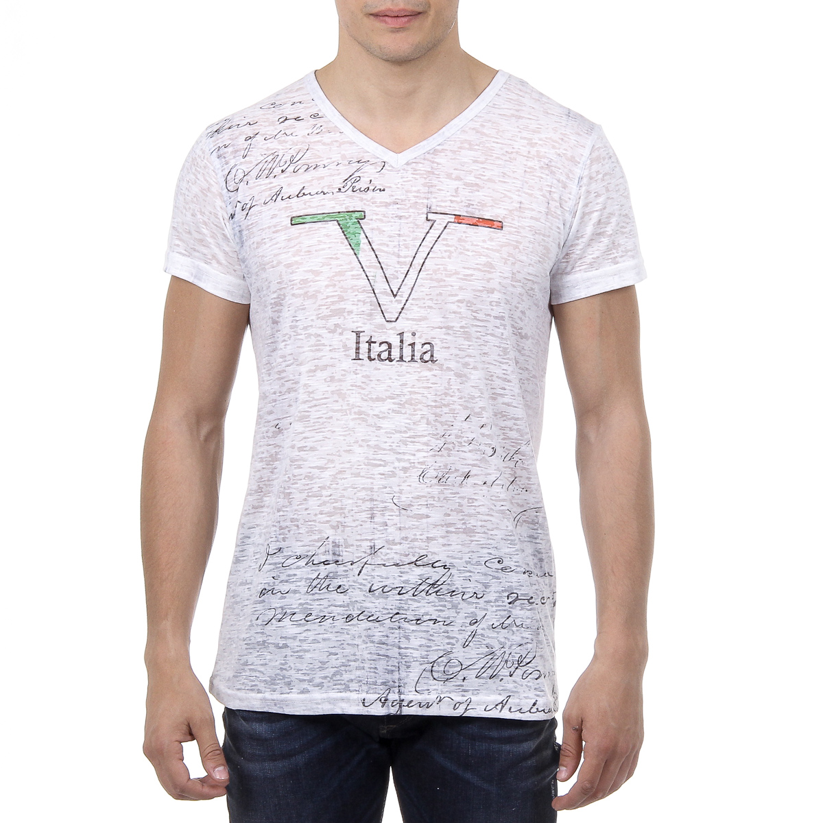 V 1969 Italia Mens T-shirt Short Sleeves V-Neck White JACOB