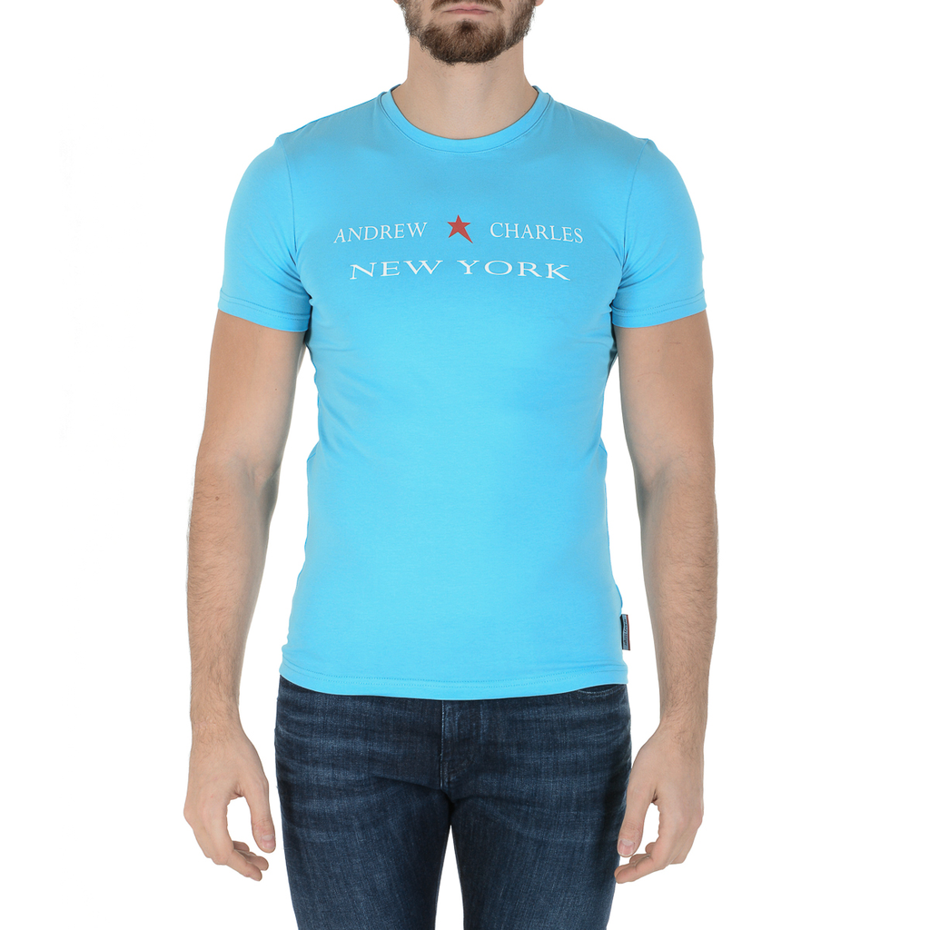 Camiseta Andrew Charles para hombre, manga corta, cuello redondo, azul claro, KEITA