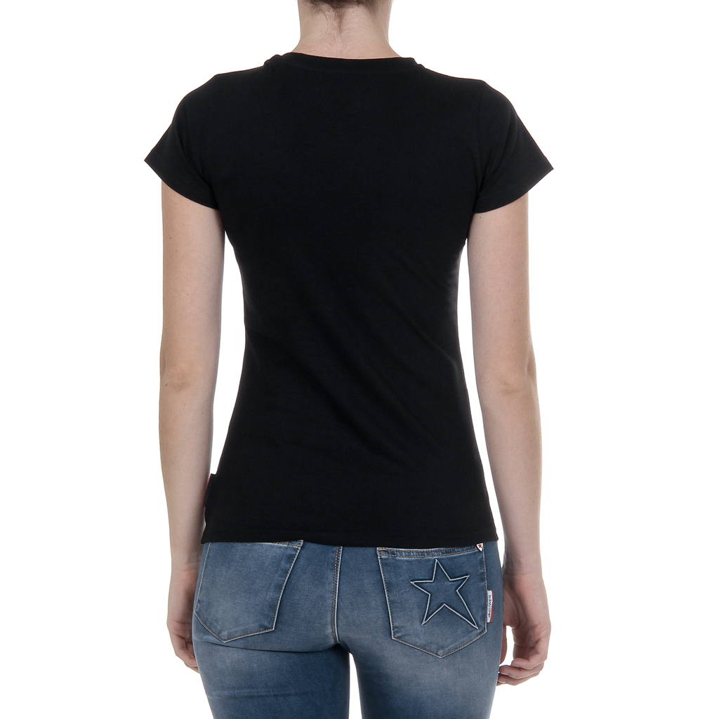 Camiseta Andrew Charles para mujer, manga corta, cuello redondo, color negro TARANA