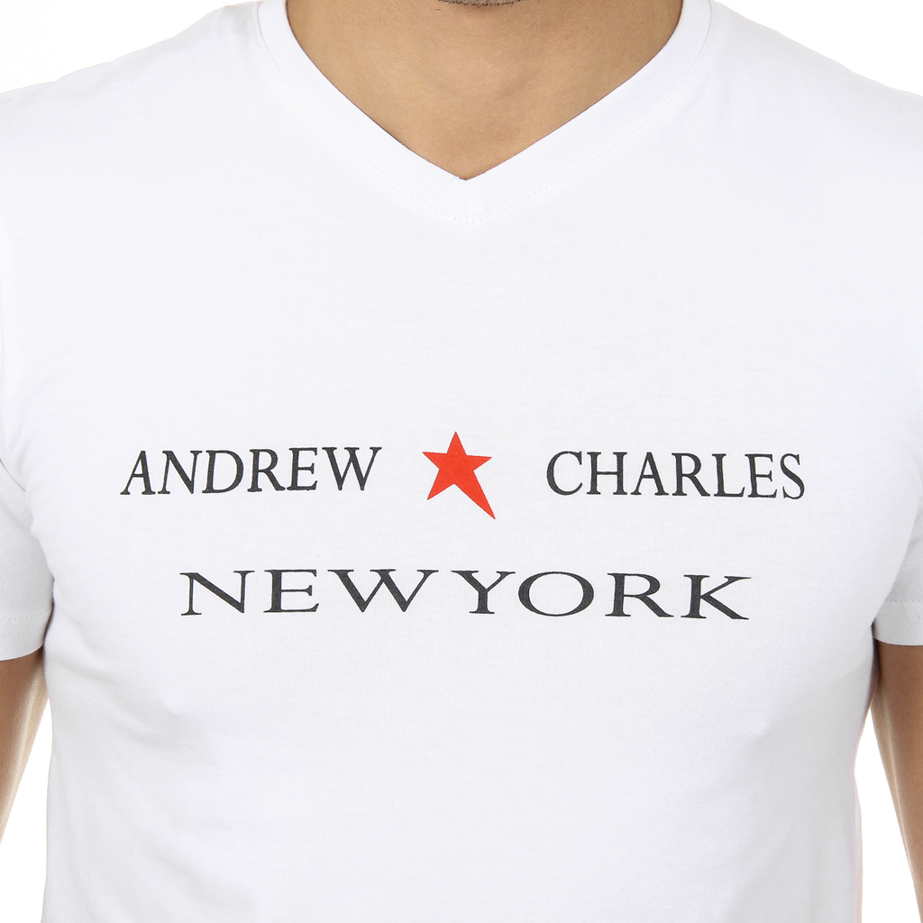 Camiseta Andrew Charles para hombre, manga corta, cuello en V, blanca, KENAN