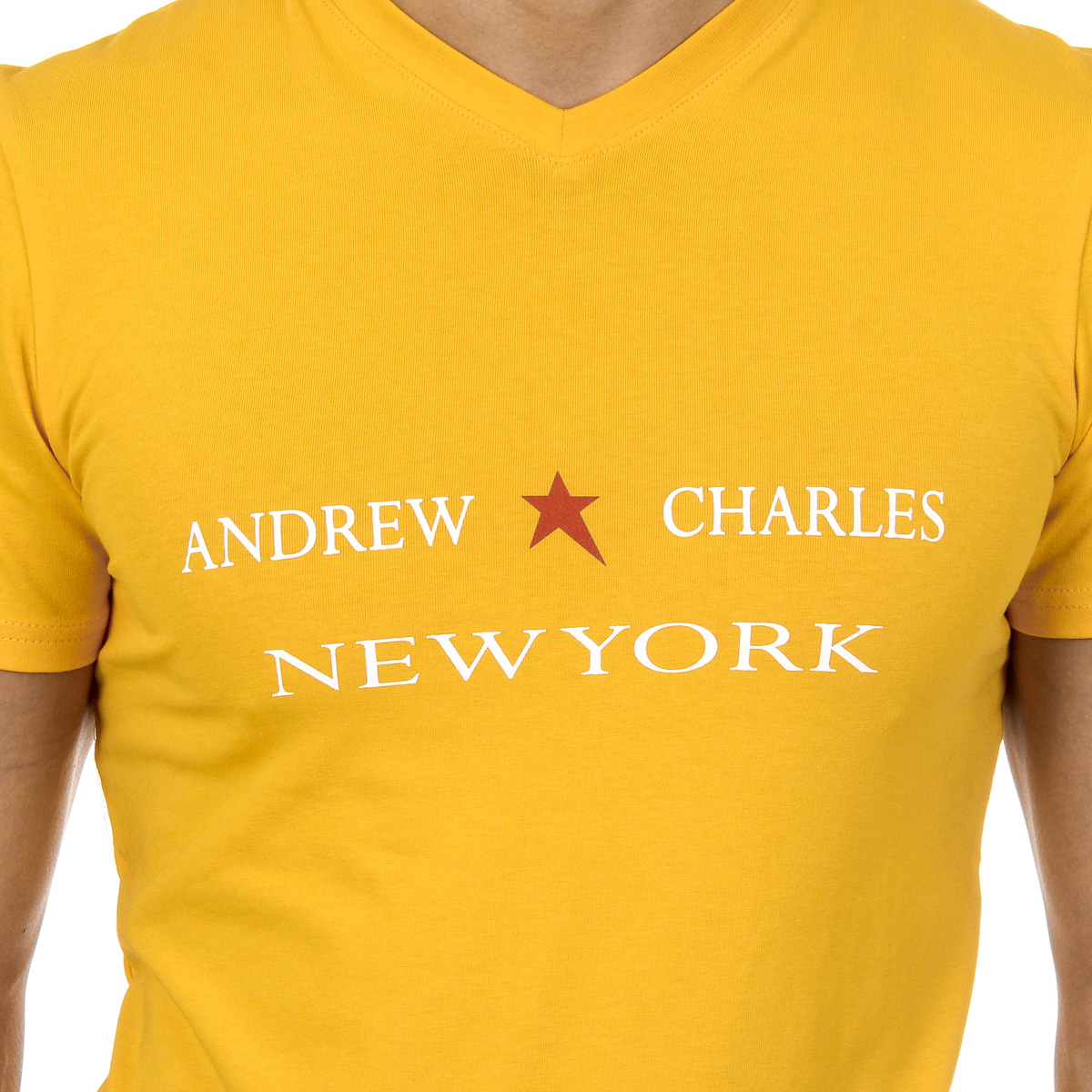 Camiseta Andrew Charles para hombre, manga corta, cuello en V, amarilla, KENAN