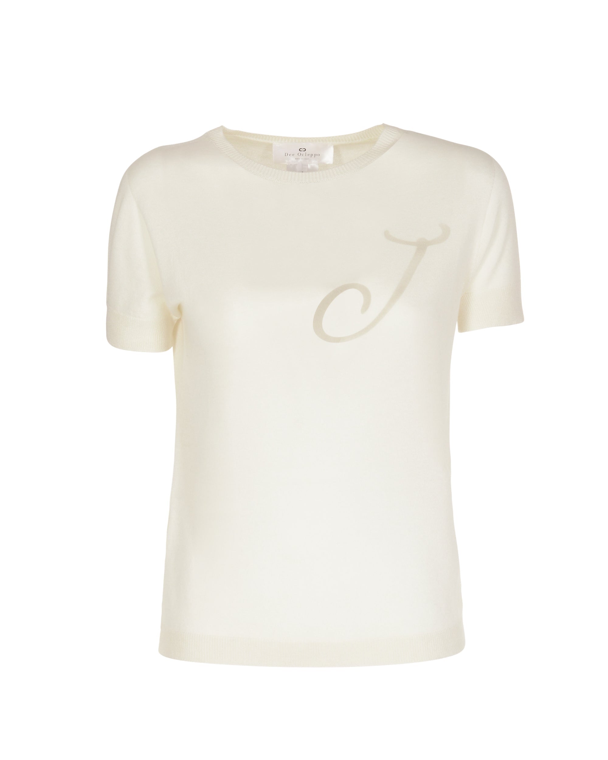 Jersey de cachemira de verano, cuello redondo, manga corta, color marfil
