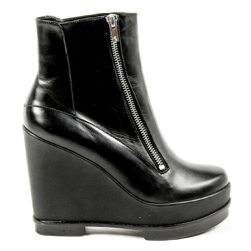 Robert Clergerie Paris Bota de tobillo con cuña para mujer SENCIO VEAU LISSE NOIR DBL POUDRE