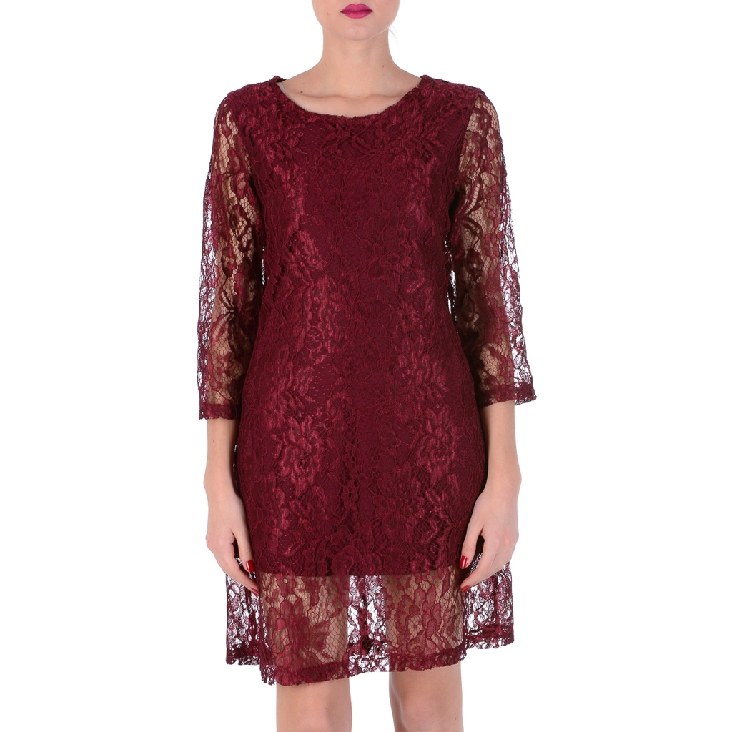 Vestido de mujer V 1969 Italia con mangas 3/4 Burdeos MILENA