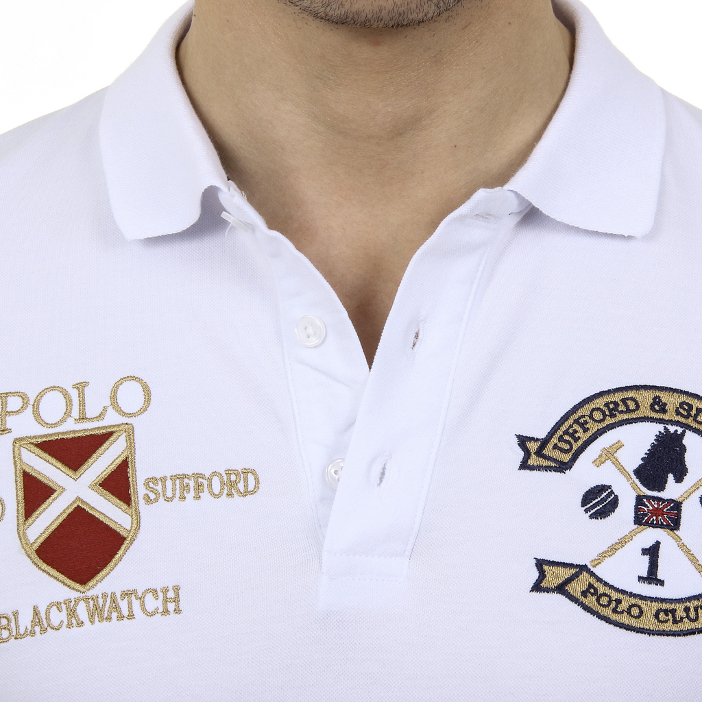 Polo Ufford & Suffolk Polo Club para hombre, manga corta, US007, blanco