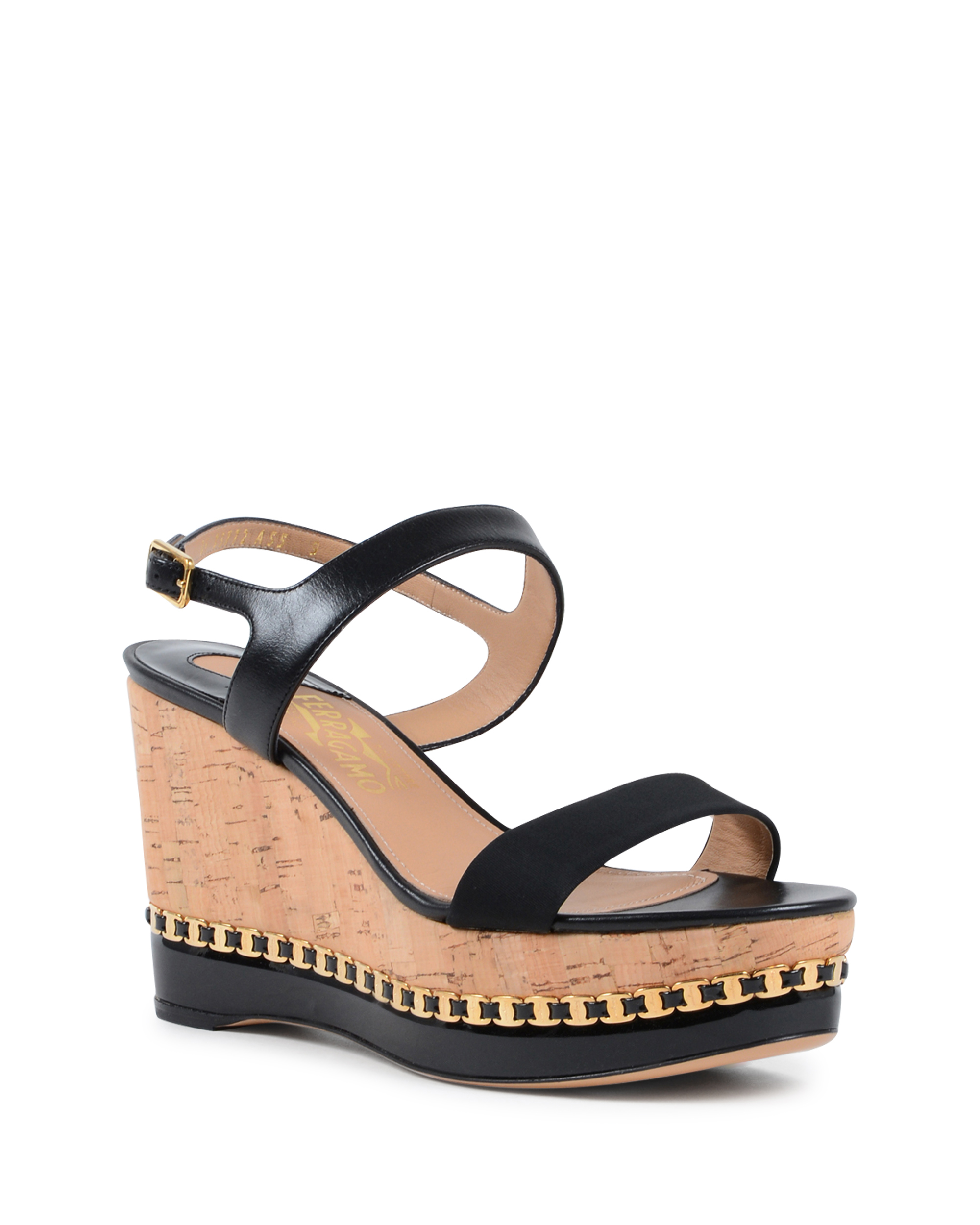 Sandalia de cuña para mujer Salvatore Ferragamo negra MOLLIE