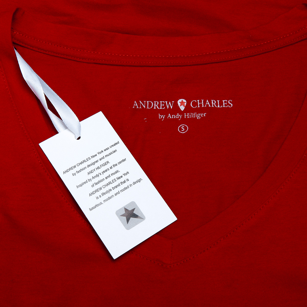 Camiseta Andrew Charles para mujer, manga corta, cuello en V, roja, TAPIWA